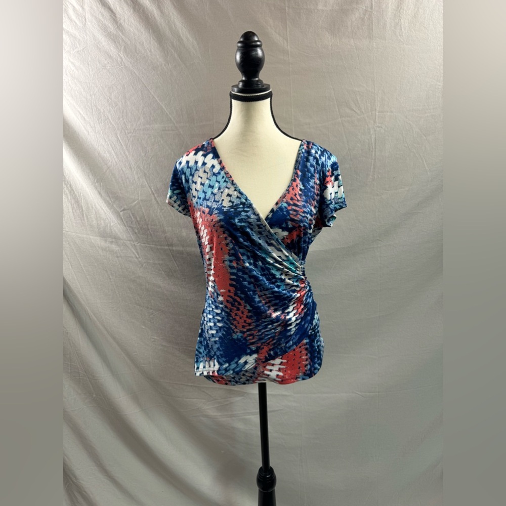 V Neck Faux Wrap Short Sleeve Top